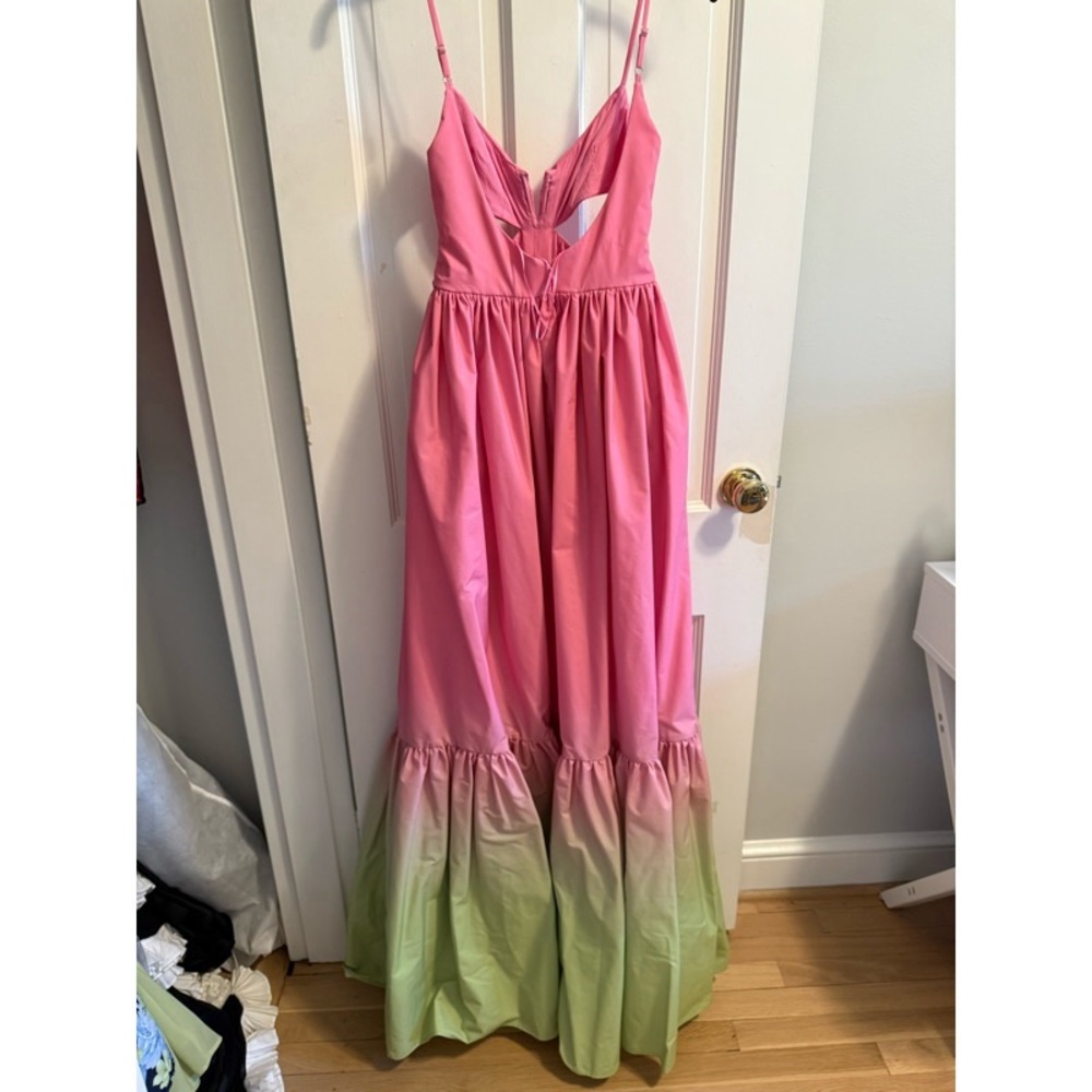 Sau Lee Nova Cut Out Pink and Green Chartreuse Ombré Maxi Gown - Picture 9 of 13